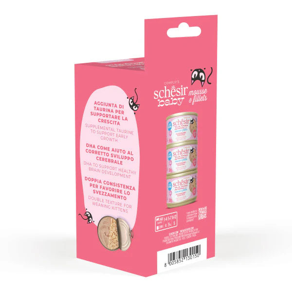 Schesir Baby Pollo, Salmone e Fegato di Pollo Mousse e Filetti 3x55 g Schesir Baby Pollo, Salmone e Fegato di Pollo Mousse e Filetti 3x55 g